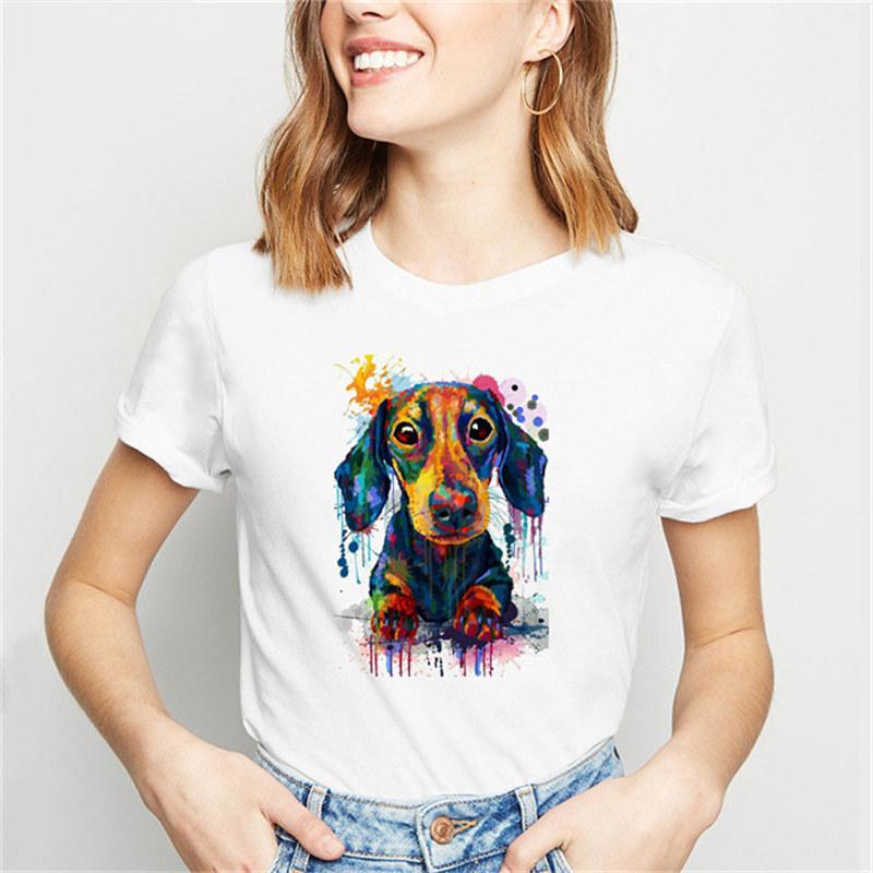 Watercolor Jack Russell Terrier Animal Print T-Shirt Female Harajuku Graphic T-Shirt Dog Lovers Funny T-Shirt Female T-Shirt