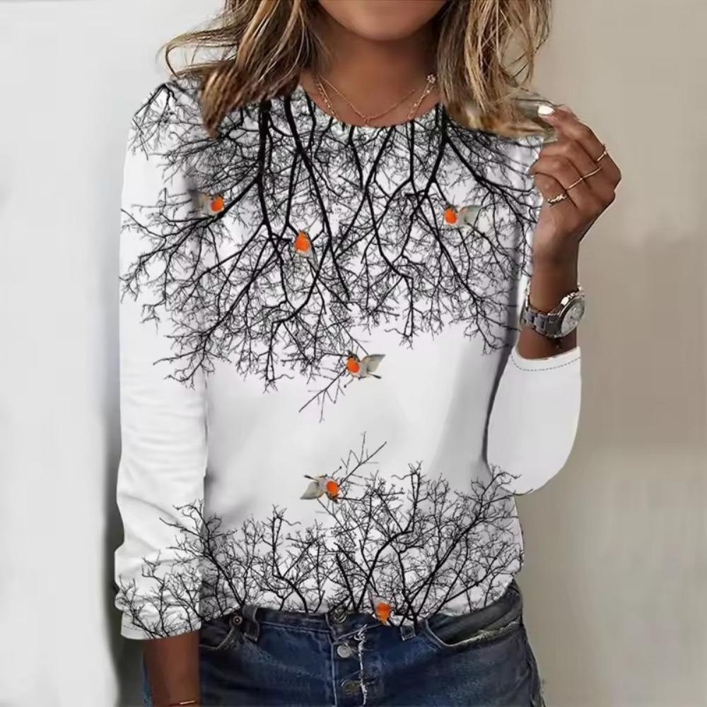 Women's Christmas Santa Long Sleeve T-Shirts, Festive Snowflake Print Top, Holiday Party Wear, Fall Winter Seasonal Style