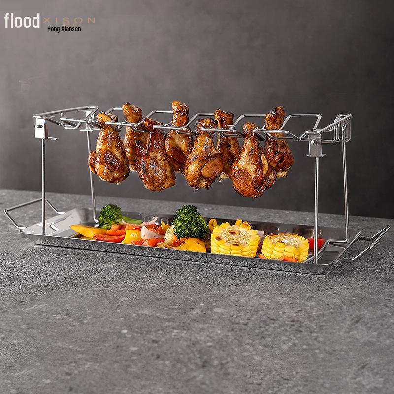 14-Section Stainless Steel Foldable Chicken Leg Roaster for Outdoor BBQ Grill