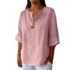 2026 European & American Summer Women's V-Neck Cotton Linen Loose T-Shirt