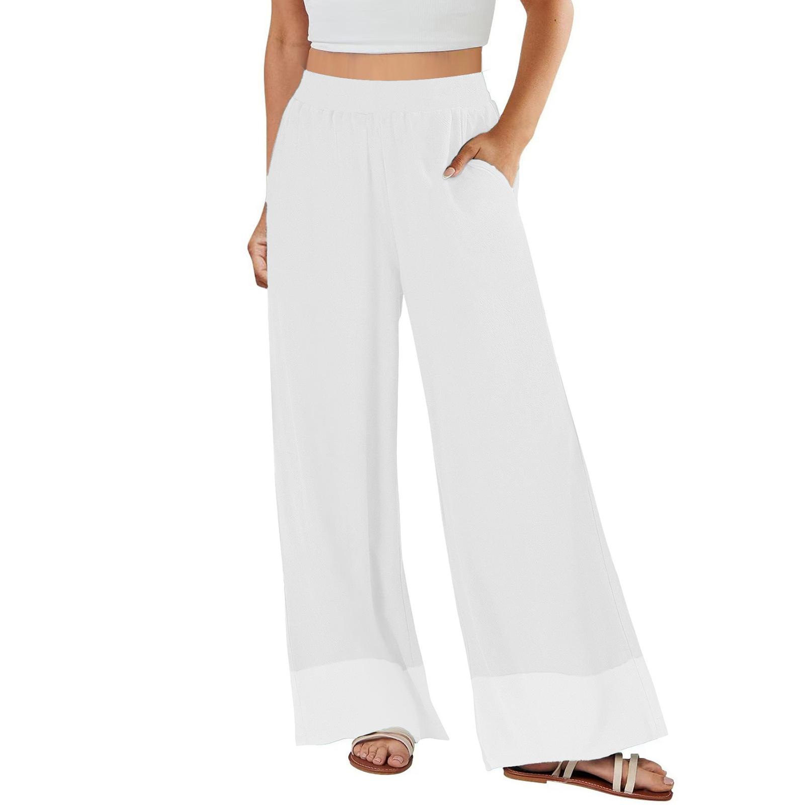 

Women s Loose High-waisted Cotton And Linen Solid Color Straight-leg Flared Pocket Wide-leg Pants XL белый