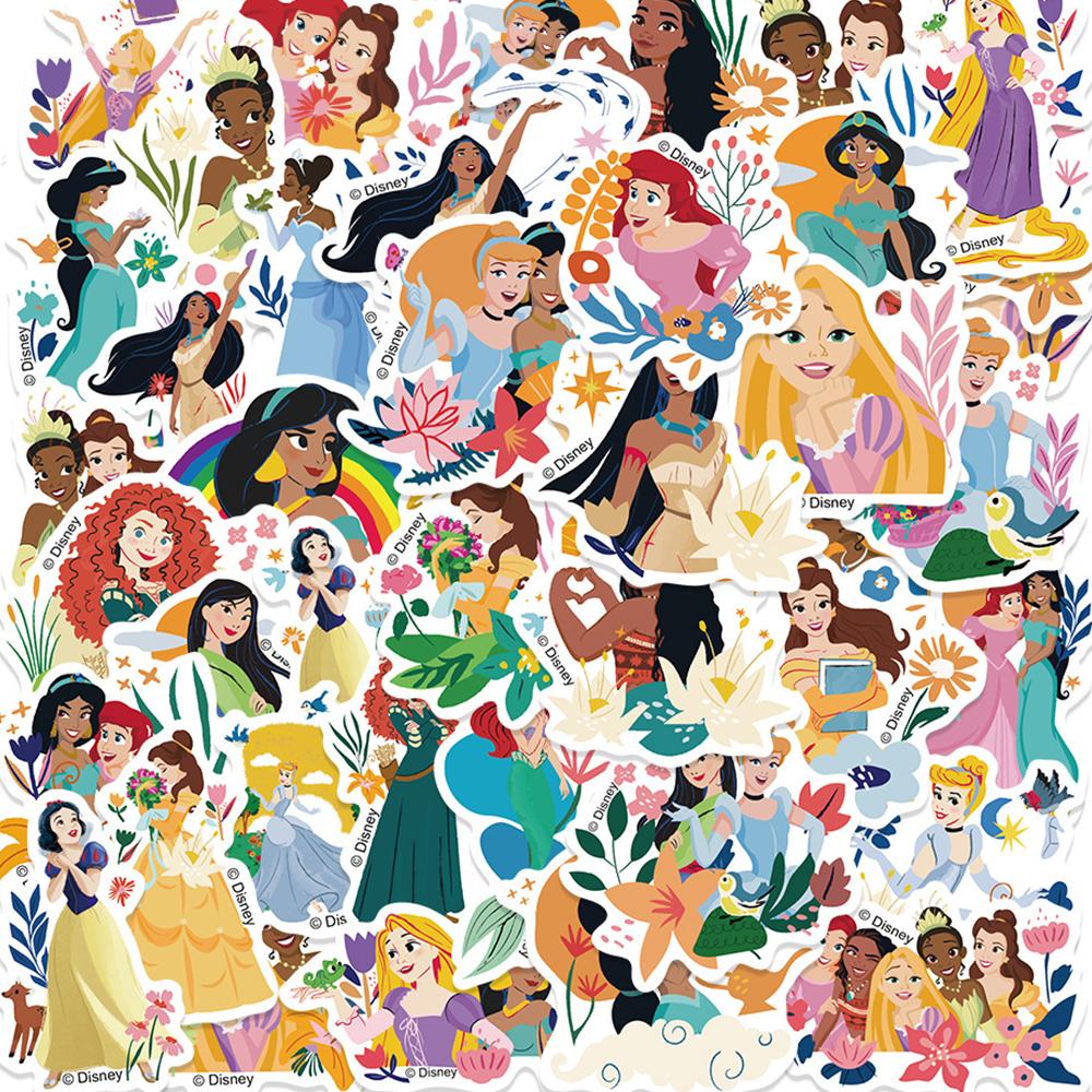 50 100Pcs Kawaii Mixed Disney Anime Princess Stickers Cute Ariel Belle Snow White Cartoon Decal Laptop Phone Luggage Sticker Toy