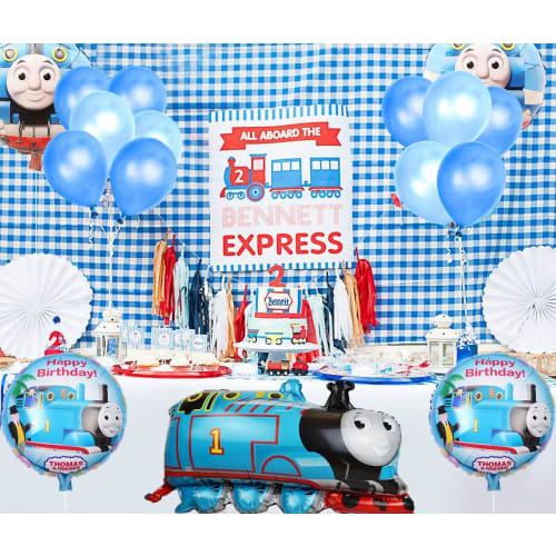Birthday decoration Cute Thomas the Tank Engine Bull Boy Children Happy Birthday Balloon Thomas Aluminum Balloon Star Balloon Latex Balloon 100 Day Ce