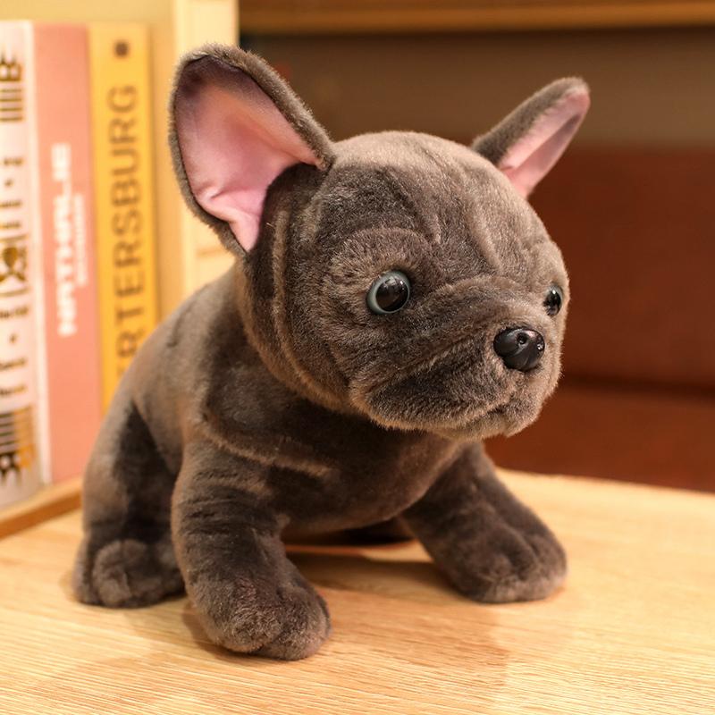 New 28cm Bulldog Plush Toy Realistic Stuffed Animals Black Grey Bulldog Plush Lifelike Pet Dog Soft Doll Gift