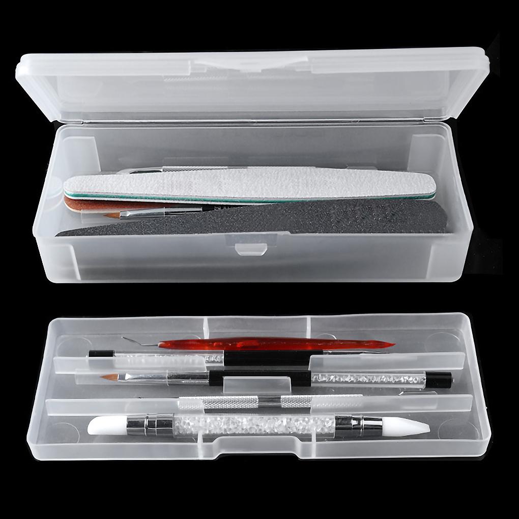 Double-layer Art Tool Empty Storage Box Rectangle Tweezers Clippers Pens Polishing Buffer Files Plastic Container