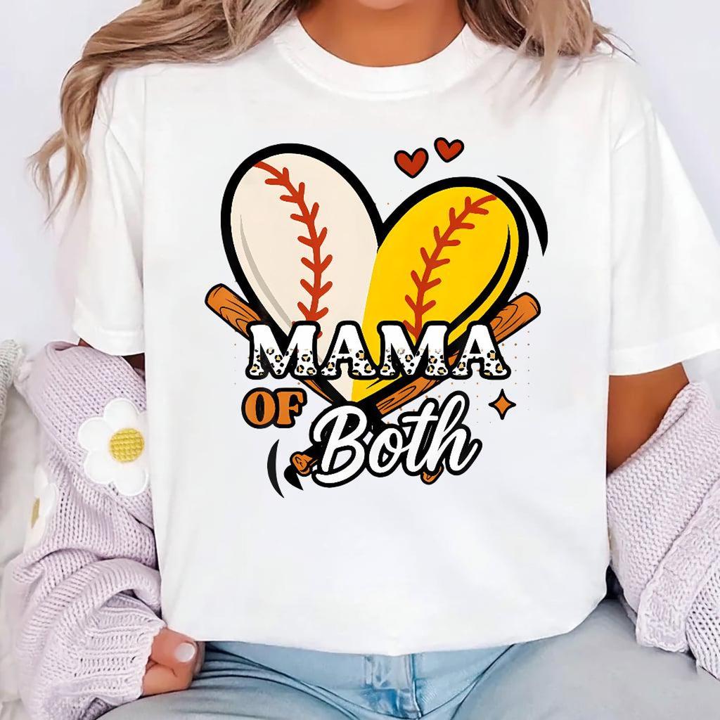 Mama Of Both Baseball Softball Shirt, Leopard Sports Mom Game Day Tee