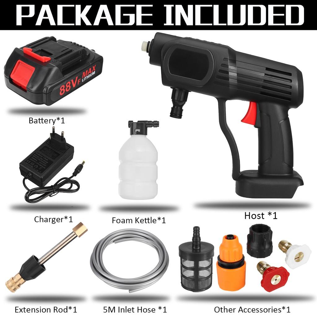60Bar 1500W Electric Water Gun Foam Machine for 18V Battery Cordless High Pressure Car Washer Rechargeable Car Wash Gun