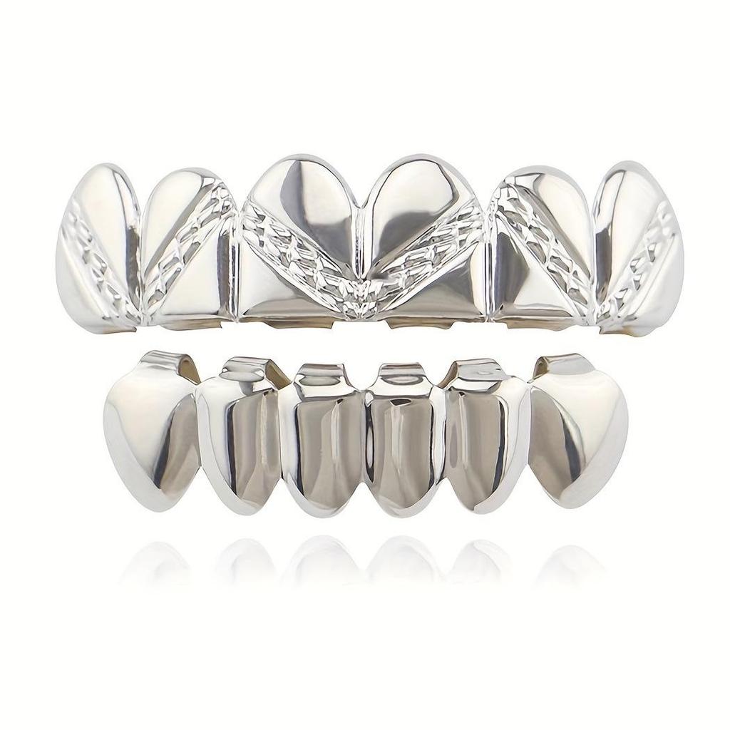 18K Gold Plated Kupfer Hip Hop Grillz mit Köperbindung - Oberes und Unteres Set, Europäischer Bestseller