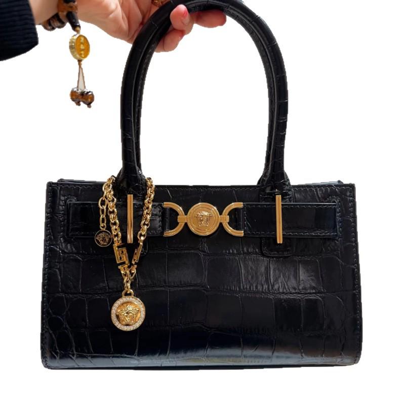 Bolsa Tote e Bolsa Transversal Inspiradas em Zhao Lusi em Couro Genuíno com Padrão de Crocodilo