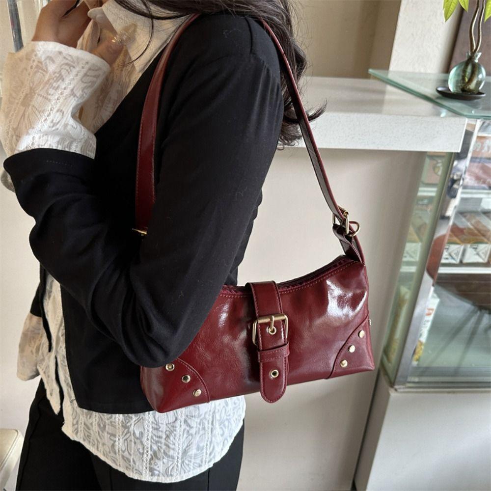 Y2k Rivet Shoulder Bag Vintage Spicy Girl Handbag Fashion Buckle Armpit Bag  Women