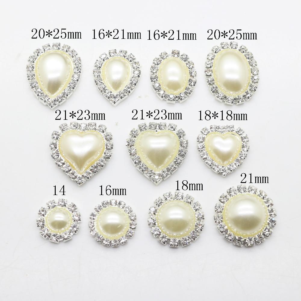 Wholesale 50Pcs Ivory pearl rhinestone button metal button Wedding Invitations Decorate Button hair flower center scrapbooking