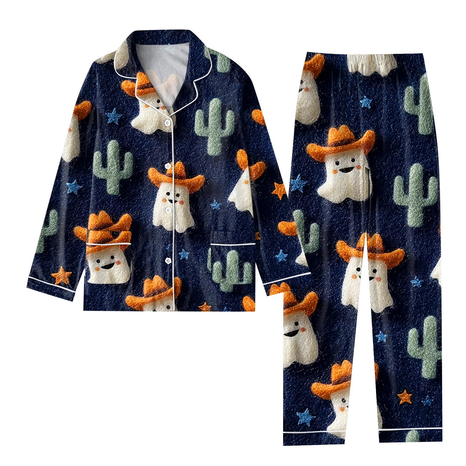 

Жіночий костюм-двійка з принтом, довгий рукав, широкі брюки, комплект піжами, домашній повсякденний костюм XXXL Темно-синій