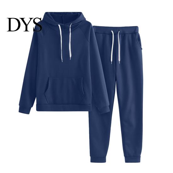 Women Casual Sports Suit 2 Pcs/Set Hoodie Pants Solid Color Plush Long Sleeves Thick Kangaroo Pocket And Leggings Top Elastic Waist Ankle-banded