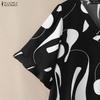 ZANZEA Women Casual V-Neck Loose Short Sleeve Print Blouse