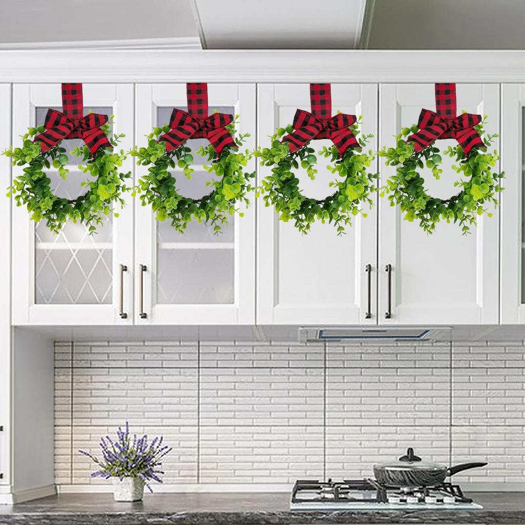 Wreath With Bow-Knot Christmas Decor Artificial Plant Fake Flower DIY Crafts Candle Rings Gift Box Window Wall Dining Table