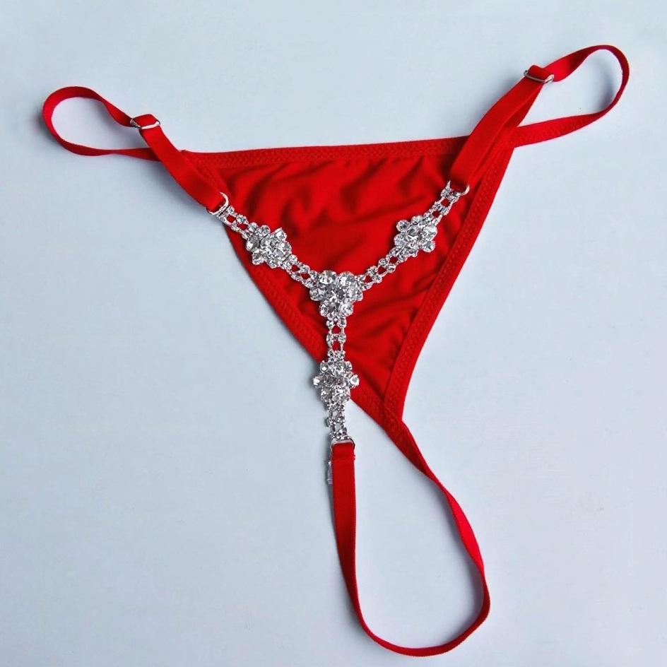 Flower Panties Chain Women S Rhinestones Sexy Thong Chain Bikini Body Chain Body Chain красный