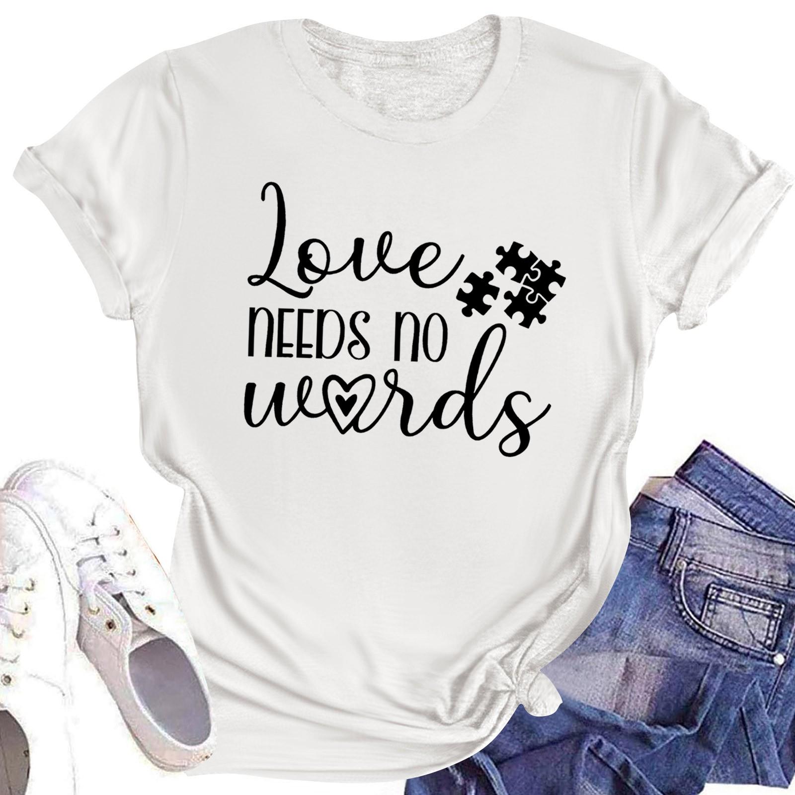 

Женская повседневная футболка с короткими рукавами и круглым вырезом с принтом и буквенным топом XL белый