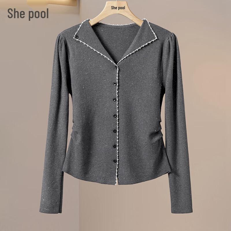 

Women s Lapel Single-Breasted Knitted Cardigan One Size