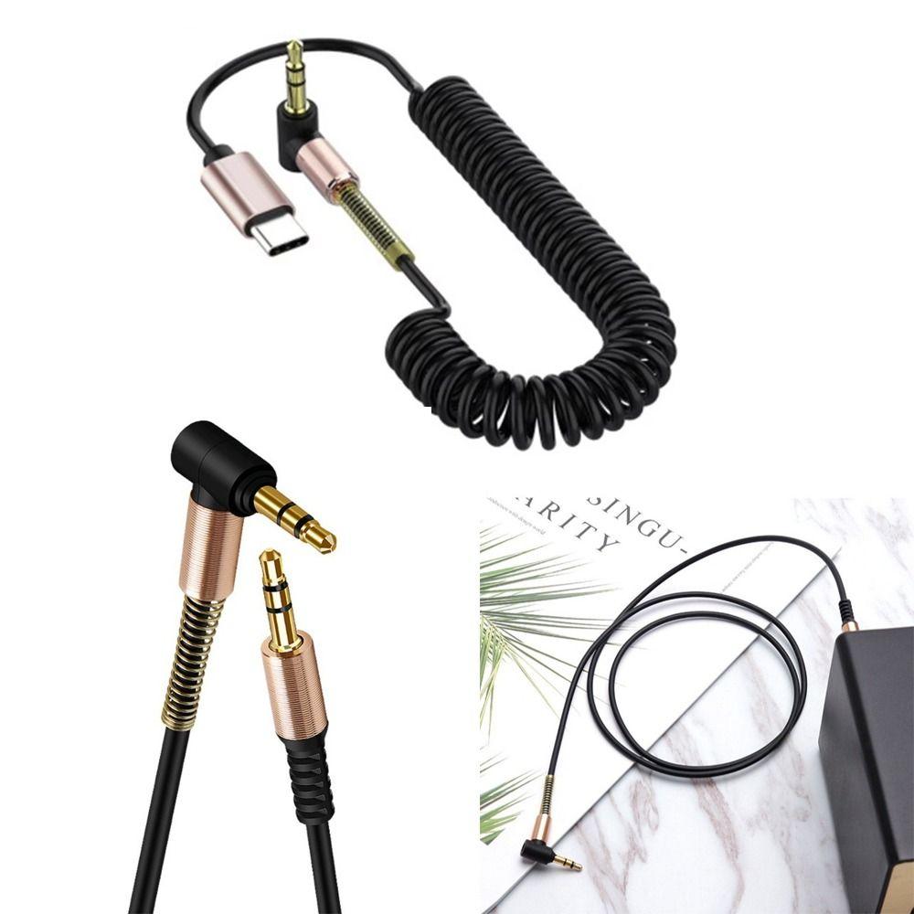 Black Aux Cable Spring Retractable 3.5MM To 3.5MM Jack Speaker Wire Line Connector Type C Audio Cable for Mobile Phone