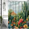 Tropical Cactus Design Shower Curtain, Succulent, Green Cactus Flower, Desert Landscape, Modern, Bohemian, Polyester, with Hooks
