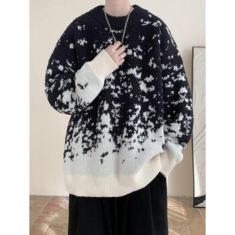Christmas Snowflake Gradient Sweater Men's Autumn and Winter Red Round Neck Sweater Retro Japanese Casual Top