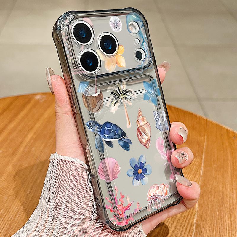 Husă Telefon cu Buzunar pentru Carduri Scoică Balenă Pentru iPhone Air 17 16e 16 15 Pro Max 14 13 Pro Rezistentă la Șocuri Transparentă Moale TPU