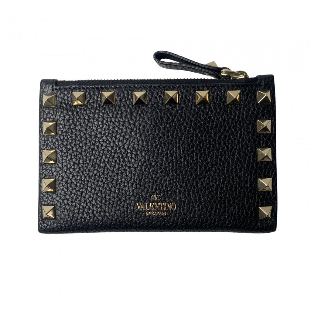 Carteira Bifold Valentino Garavani usada couro preto/dourado Mulher