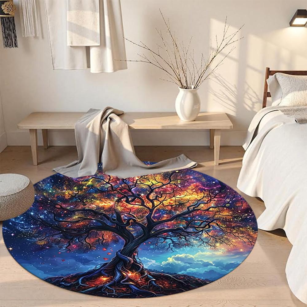 Tree Life Round Floor Mat Suitable for Dormitory Hallway Balcony Dining Room Antislip Round Carpet Office home decor Best for Christmas