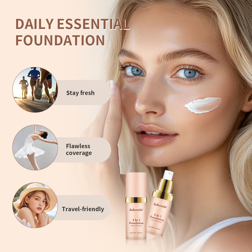 Lakerain Liquid Foundation Long-lasting Moisturizing Hides Blemishes Pores and Dark Circles SPF 30 Sunscreen Face Base Makeup less