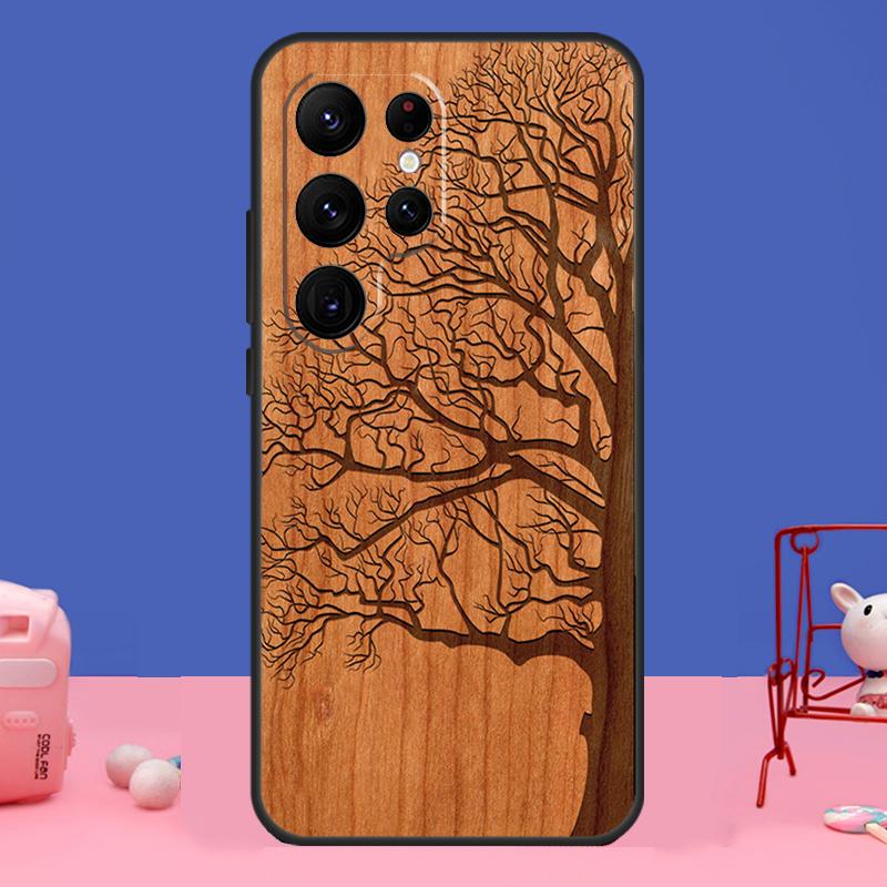 Tree Flower Bamboo Wood Cover For Samsung Galaxy S24 S23 S22 S21 S20 FE Ultra Plus S8 S9 S10 Note 10 20 Ultra Case