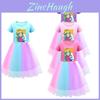 Super Mario Princess Peach Rainbow Lace Girls Dress In Purple, Red, And Pink