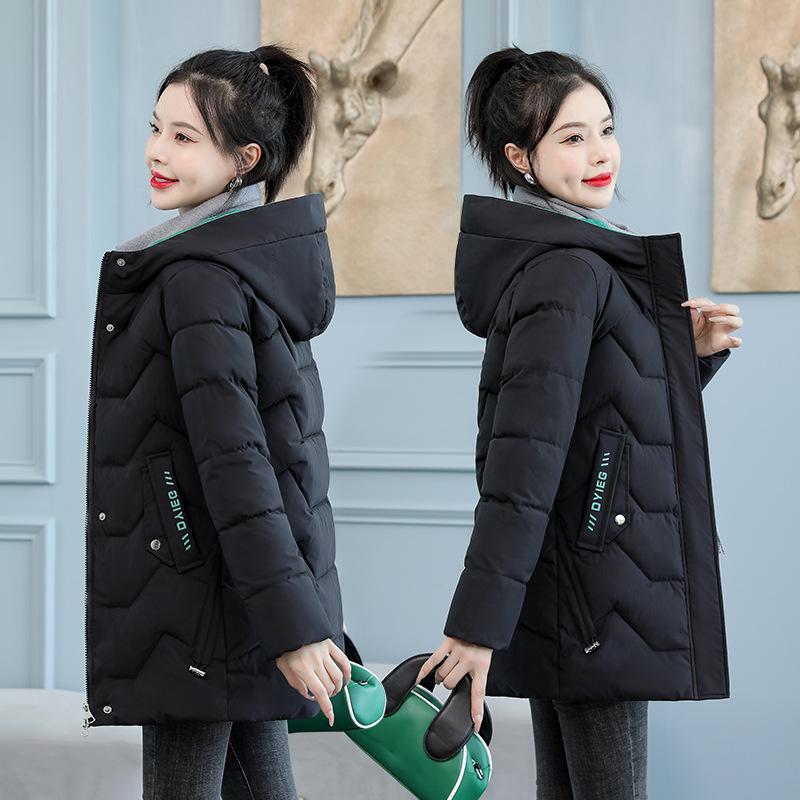 Winter Fashion Women Mid Length Down Cotton Jacket Loose Thick Warm Padded Coat Hooded Parkas Outerwear