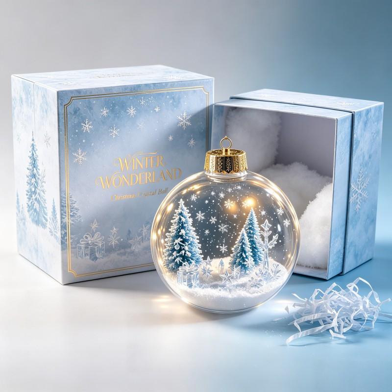 LED Lighted Transparent Acrylic Christmas Ornament Ball Decor Tree Hanging Festive Home Decoration