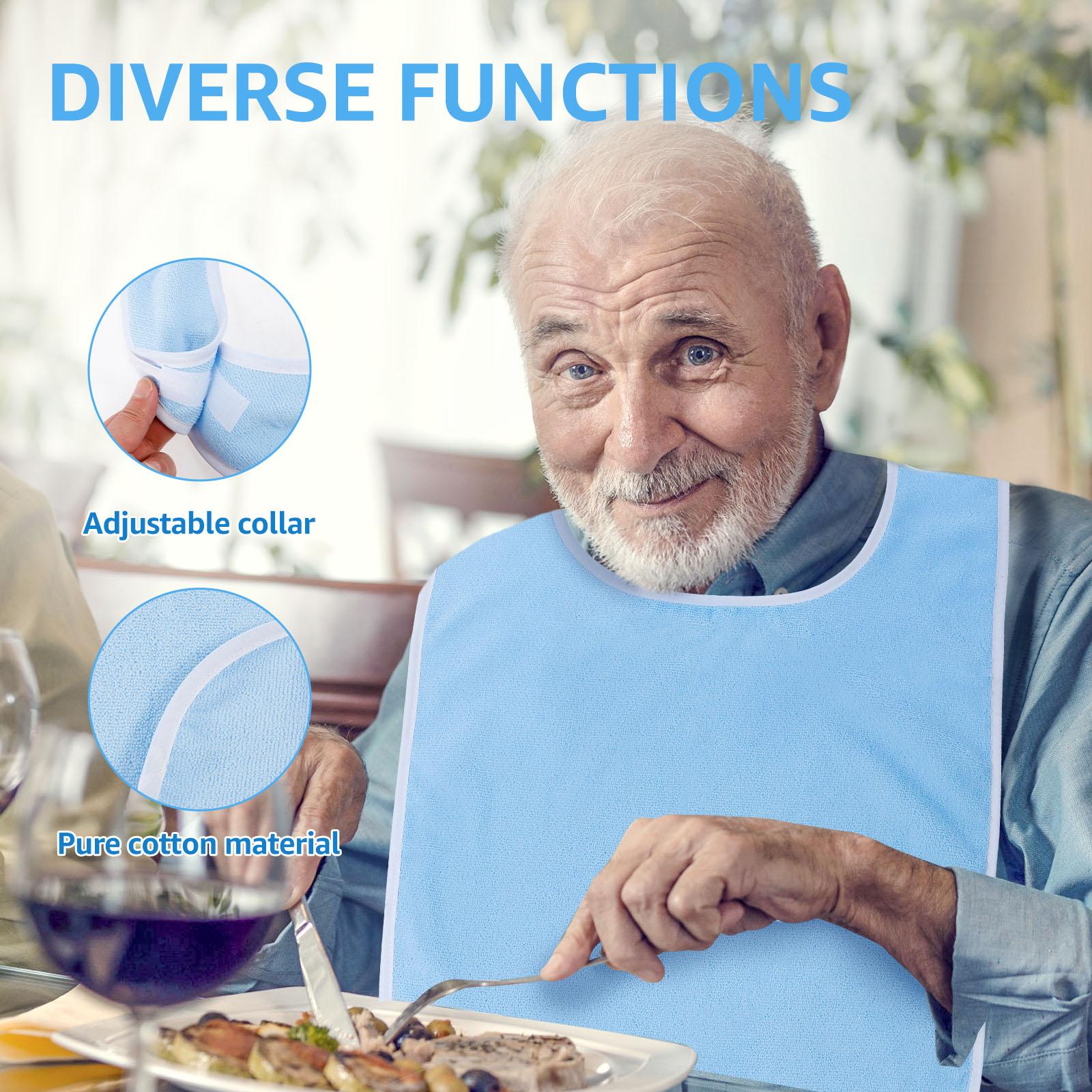 

4Pcs Adult Bibs Soft Polyester Adjustable Elderly Feeding Bibs Clothing Stain Resistant Protectors for Adult Men and Women