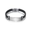 European & American Minimalist Braided Leather Bracelet with Engravable Stainless Steel Plate