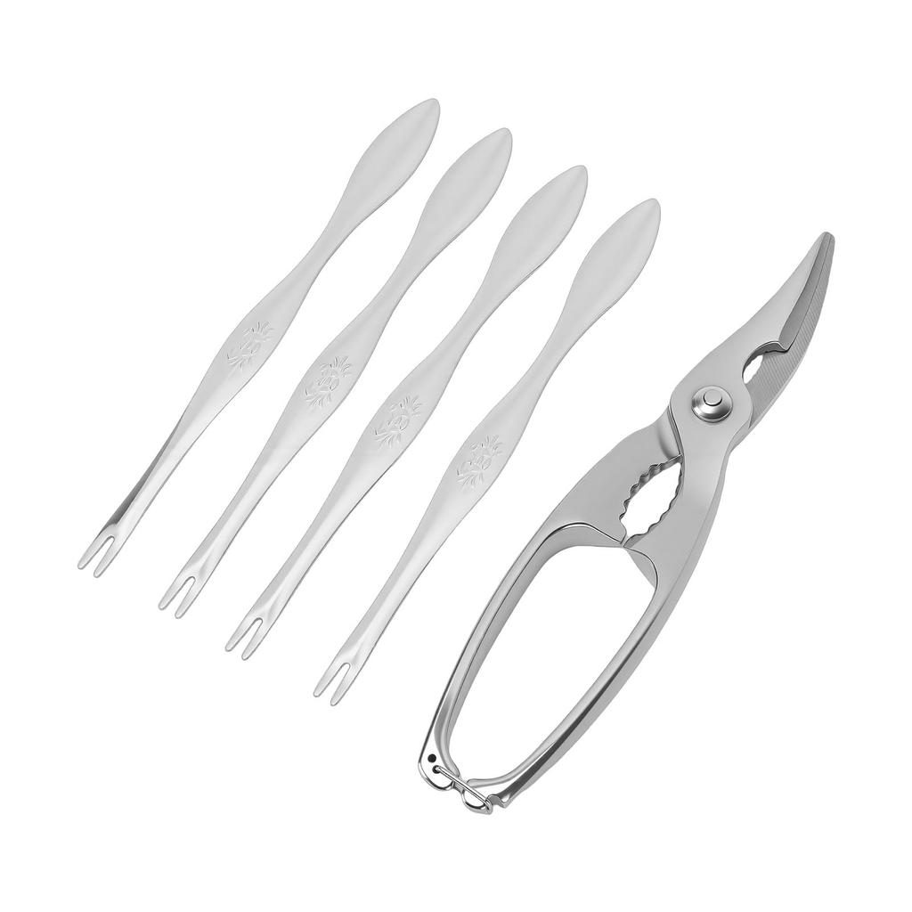 Crab Cracker and Tools Set Stainless Steel Lobster Crab Seafood Cracker with 4 Forks for Home Party