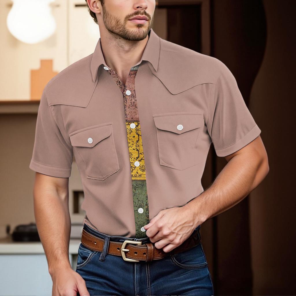 Men'S Fashionable Lapel And Shoulder Length Short Sleeved Casual Top