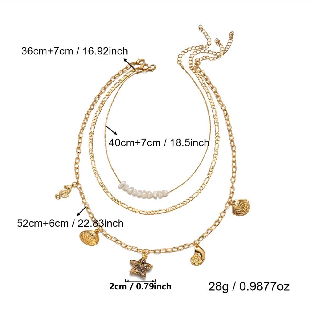 Mehrschichtige Keramik Seestern Muschel Schnecke Seepferdchen Quaste Halskette Für Frauen Männer Imitation Perlen Choker Sommer Ozean Strand Schmuck