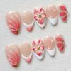 24Pcs Summer Ocean Style Press On Nails with Pearl 3D Blue French Fake Nail Mid-length Almond Wearable False Nail Tips Jellyfish