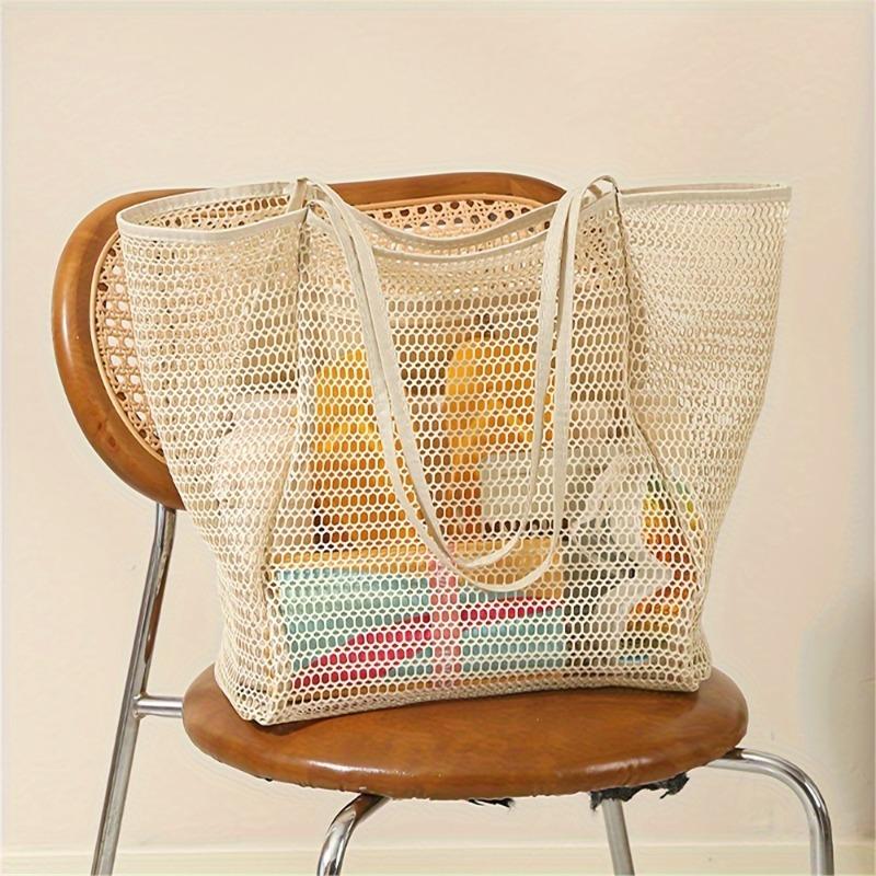 Colorful Summer Beach Tote Bag for Women – Mesh Shoulder&Crossbody with Polyester Lining – Ideal for Travel & Outdoor Activities