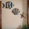 3Pcs/Set Ocean Theme Wall Decoration Wooden Fish Shell Starfish Wall Art Farmhouse Home Living Room Bathroom Nautical Coastal Hanging Ornament