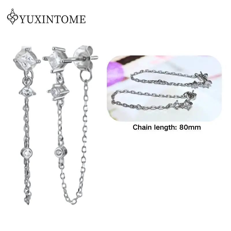 925 Silver Ear Needle Crystal White Zircon Silver Series Tassel Drop Earrings Luxury Fashion Party Jewelry Accessories