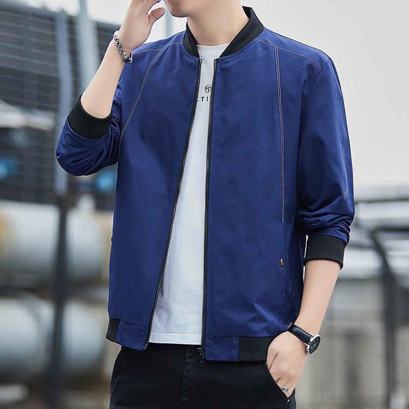 New Spring, Autumn and Winter Stand-up Collar Jacket Men's Trendy Blue Casual Trendy Coat