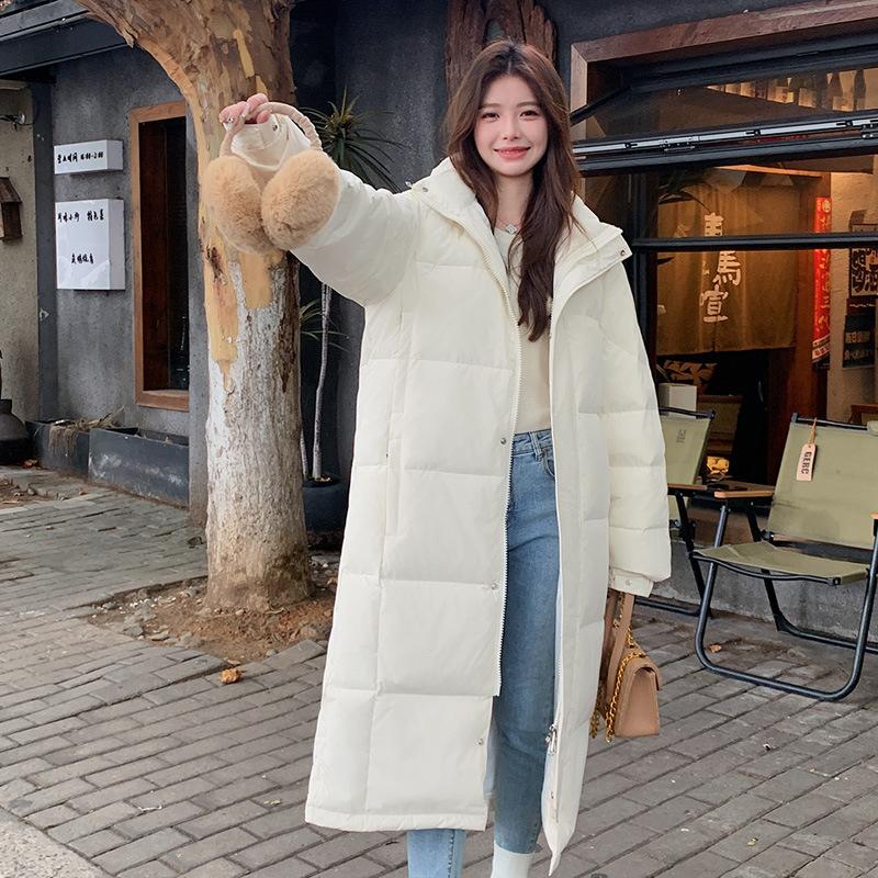Geacă de puf pentru femei, lungă, largă, de iarnă, cu glugă