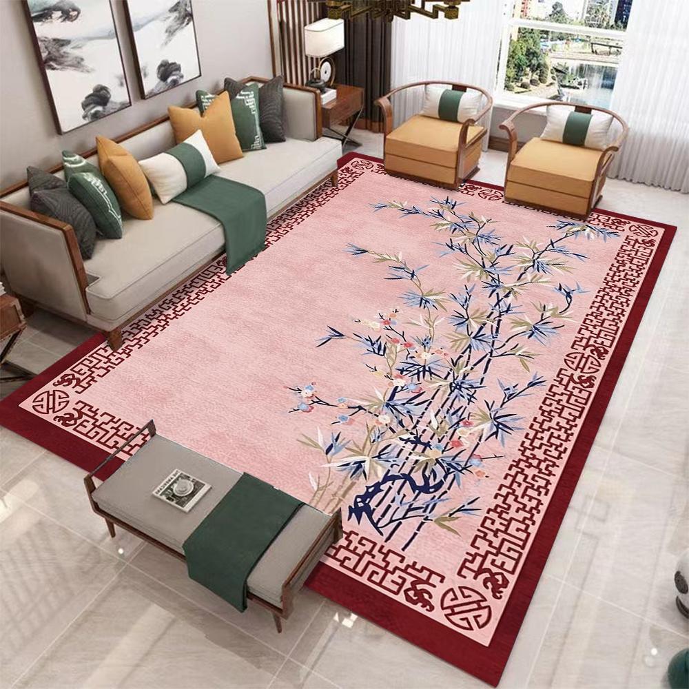 Blumenteppich im chinesischen Stil für Wohnzimmer Heimdekoration Sofabereich Teppiche Rutschfester Schlafzimmerteppich Waschbare Fußmatte
