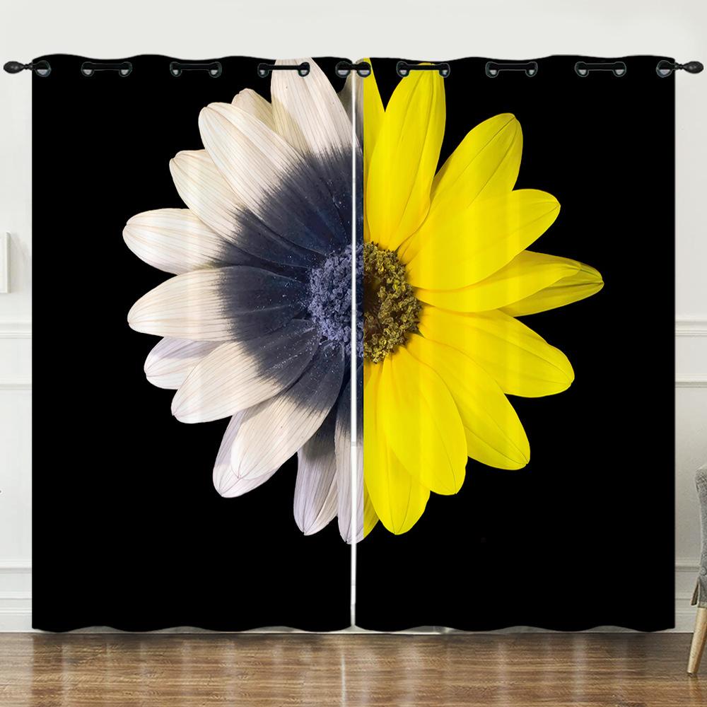 Curtains Small Daisies Black Bouquet 3D Digital Printing Blackout Curtain Punching