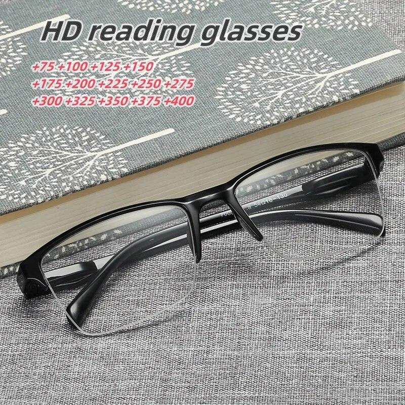 Nuovi occhiali da lettura a mezza montatura uomini donne occhiali da presbite ultraleggeri occhiali quadrati neri occhiali da vista da lontano da +75 a +400 Oculos