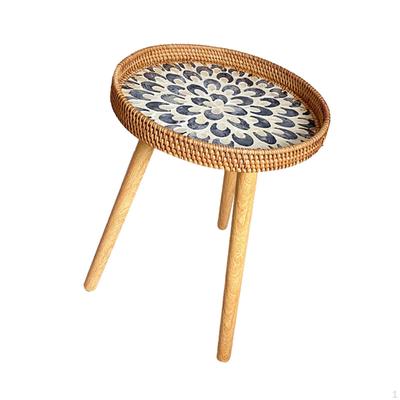 Beistelltisch Möbel Rund Retro Design Tablett Nachttisch Rattan Seite für Wohnzimmer
