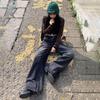 American Retro Velvet-Lined Wide-Leg High-Waist Women's Jeans for Autumn & Winter