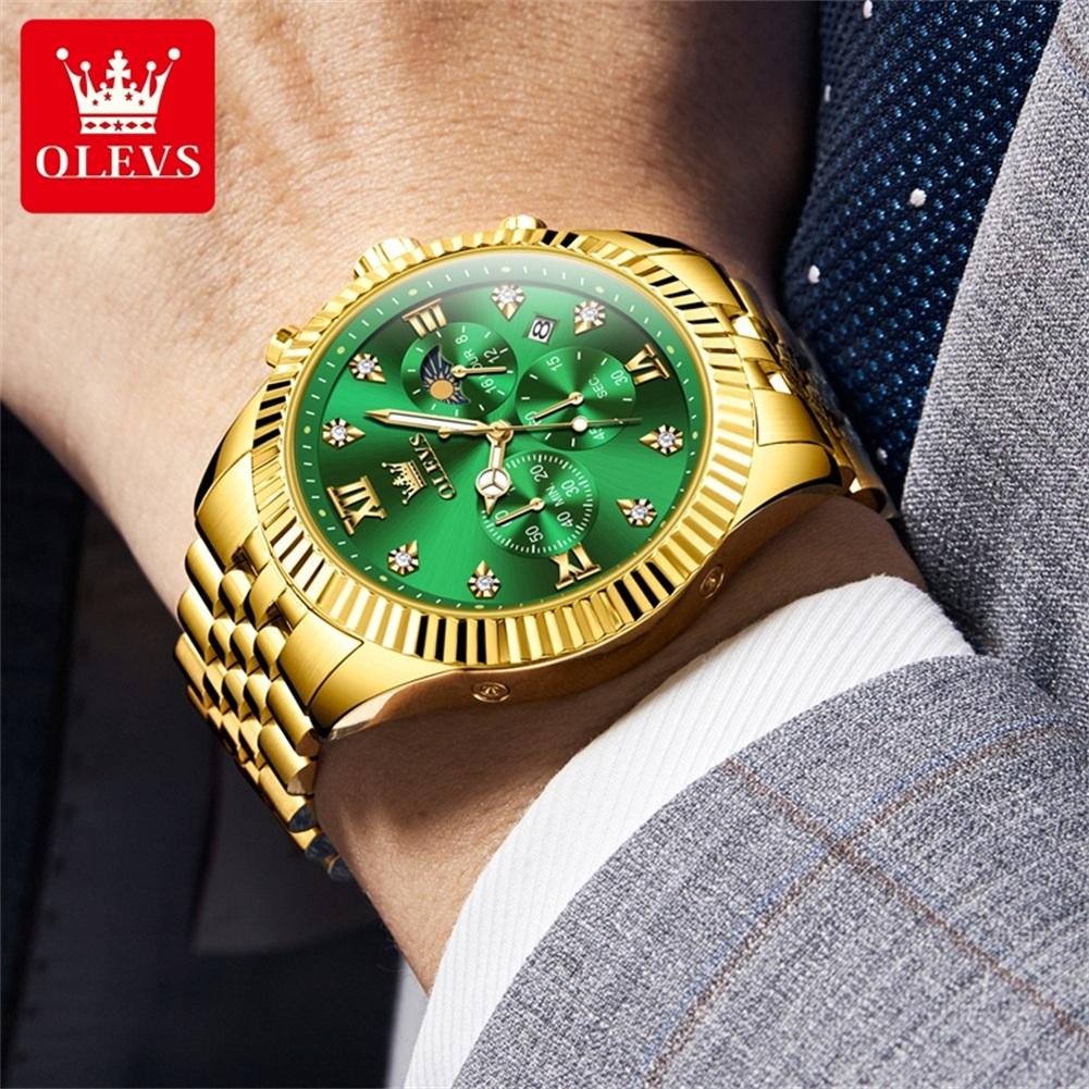 OLEVS 2932 Luxury Original Business Men's Watch 24 Hour Moon Phase Chronograph Waterproof Calendar Quartz Watch for Man